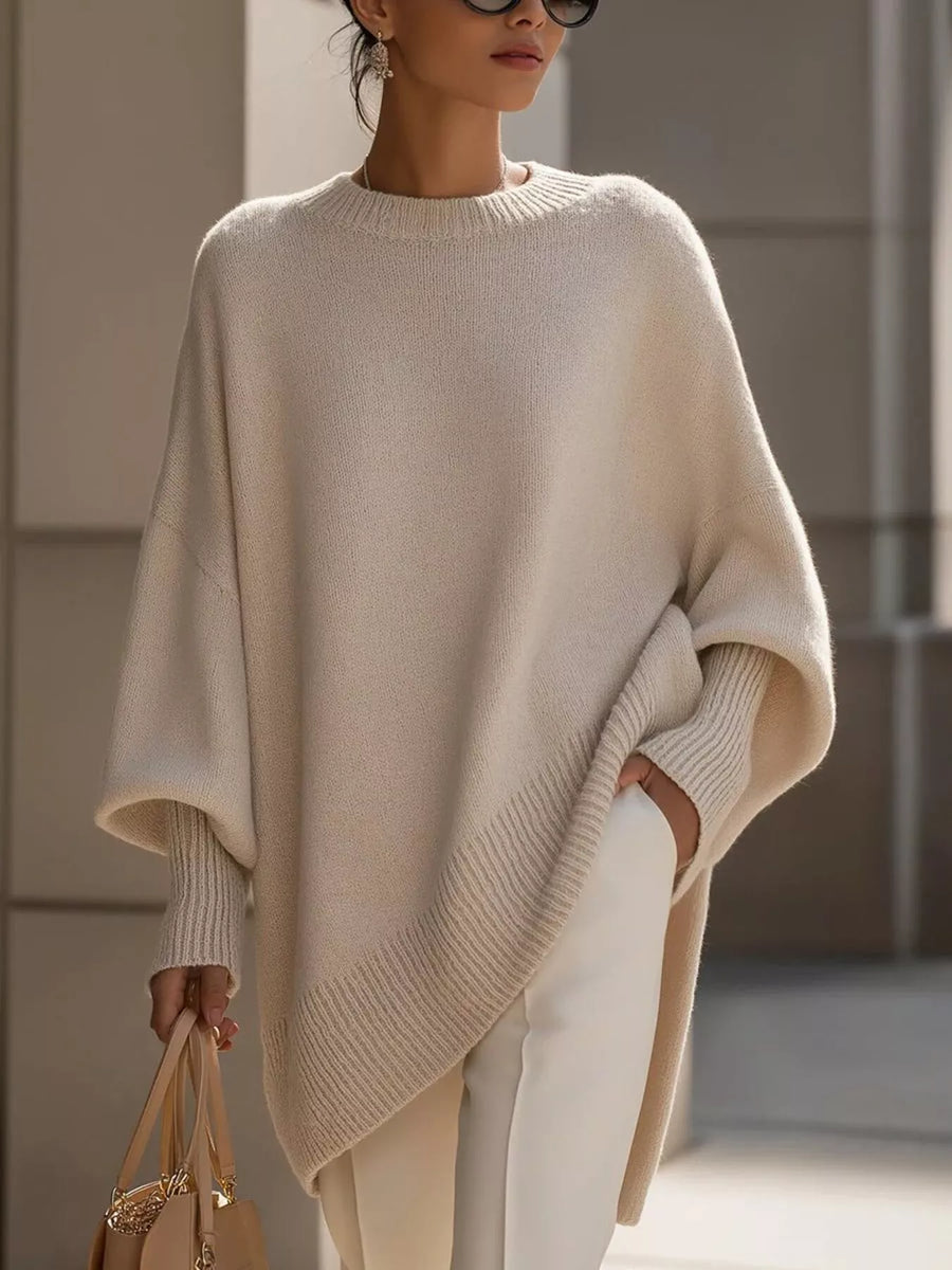 Pull oversize pour femme, col rond, poignets côtelés