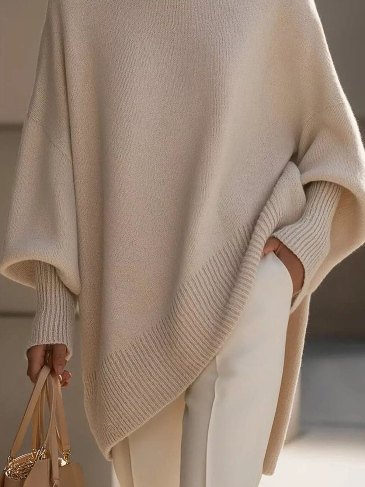 Pull oversize pour femme, col rond, poignets côtelés