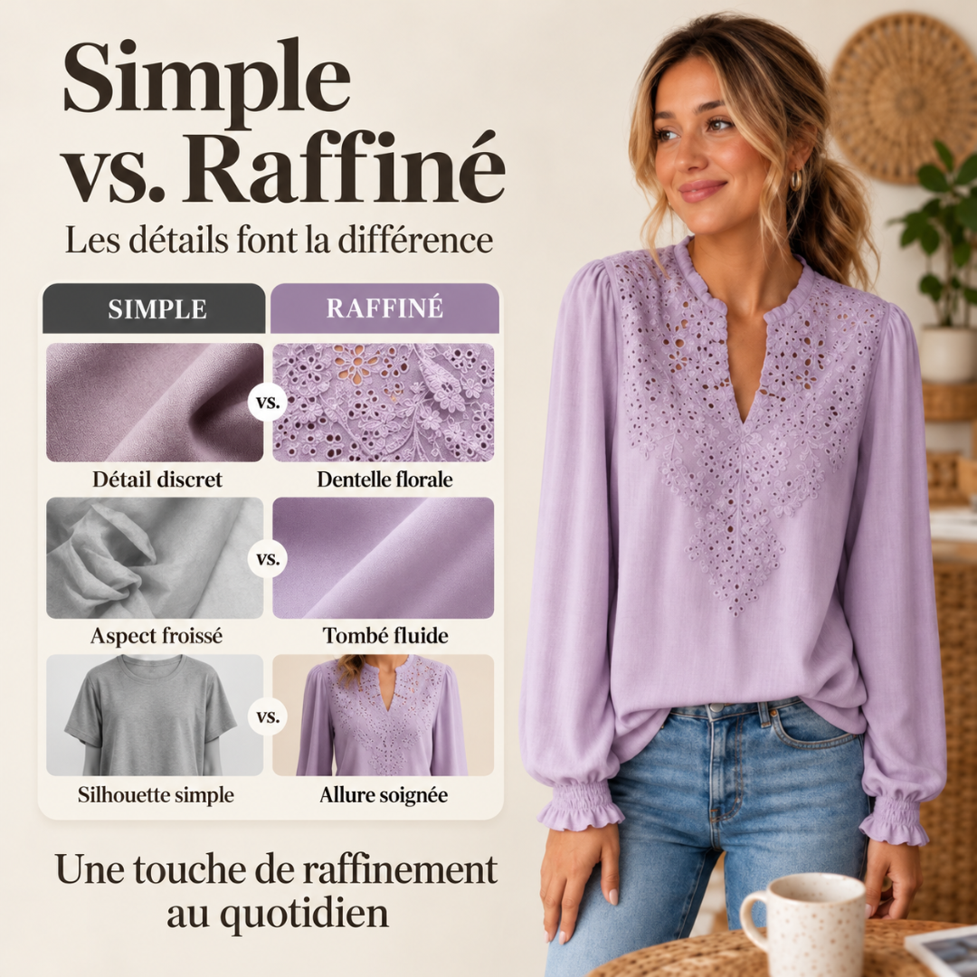 Élise | Blouse à col en V et détails en dentelle