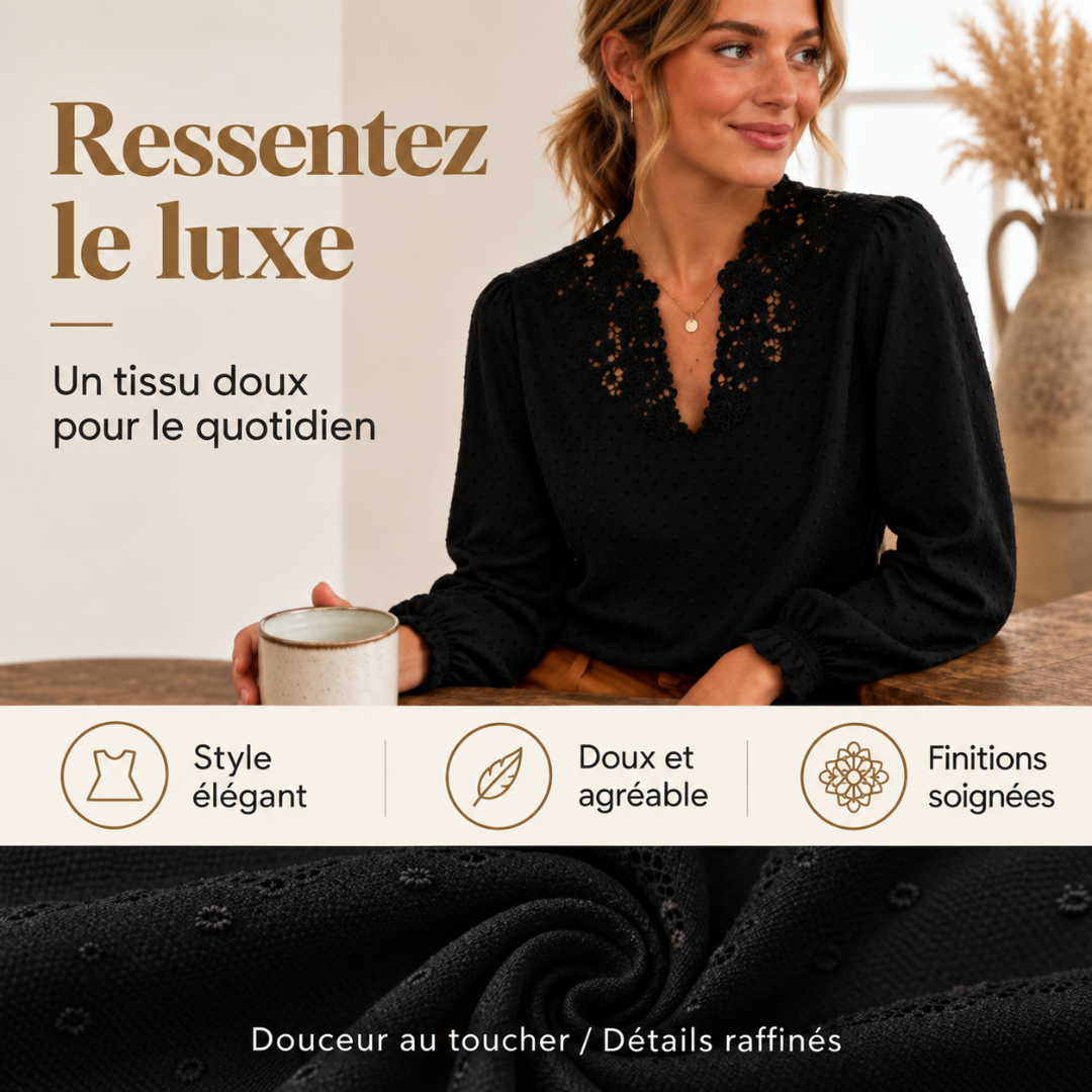 Élise | Blouse à col en V et détails en dentelle