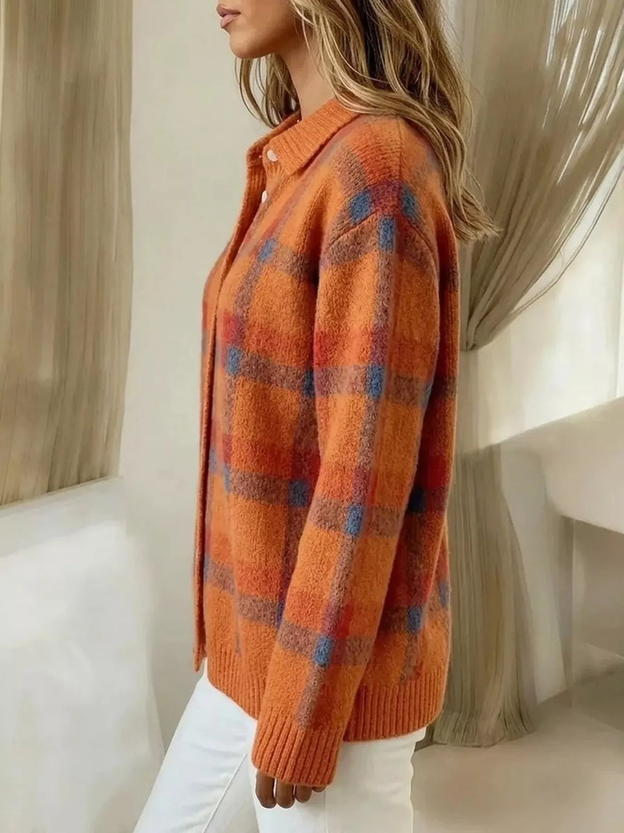 Cardigan à carreaux boutonné