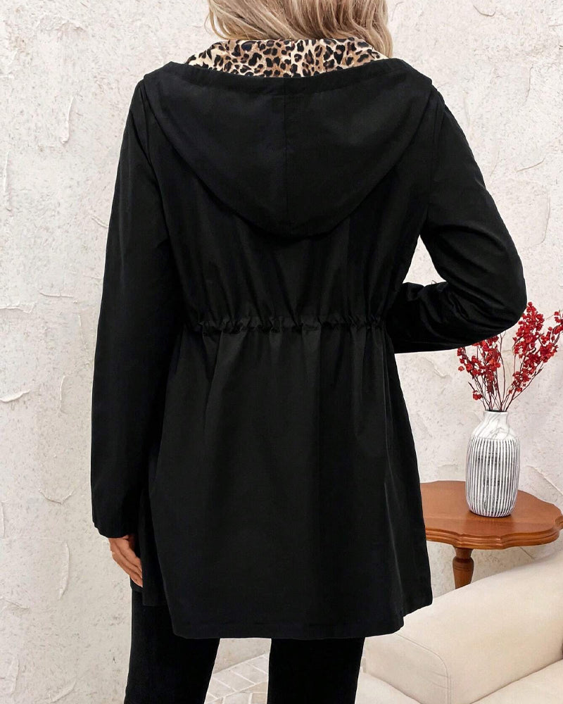 Veste réversible à capuche pour femme, imprimé léopard