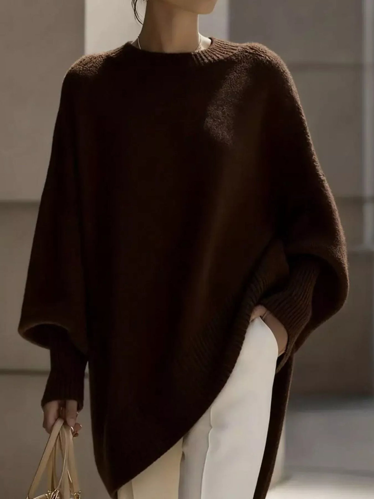 Pull oversize pour femme, col rond, poignets côtelés