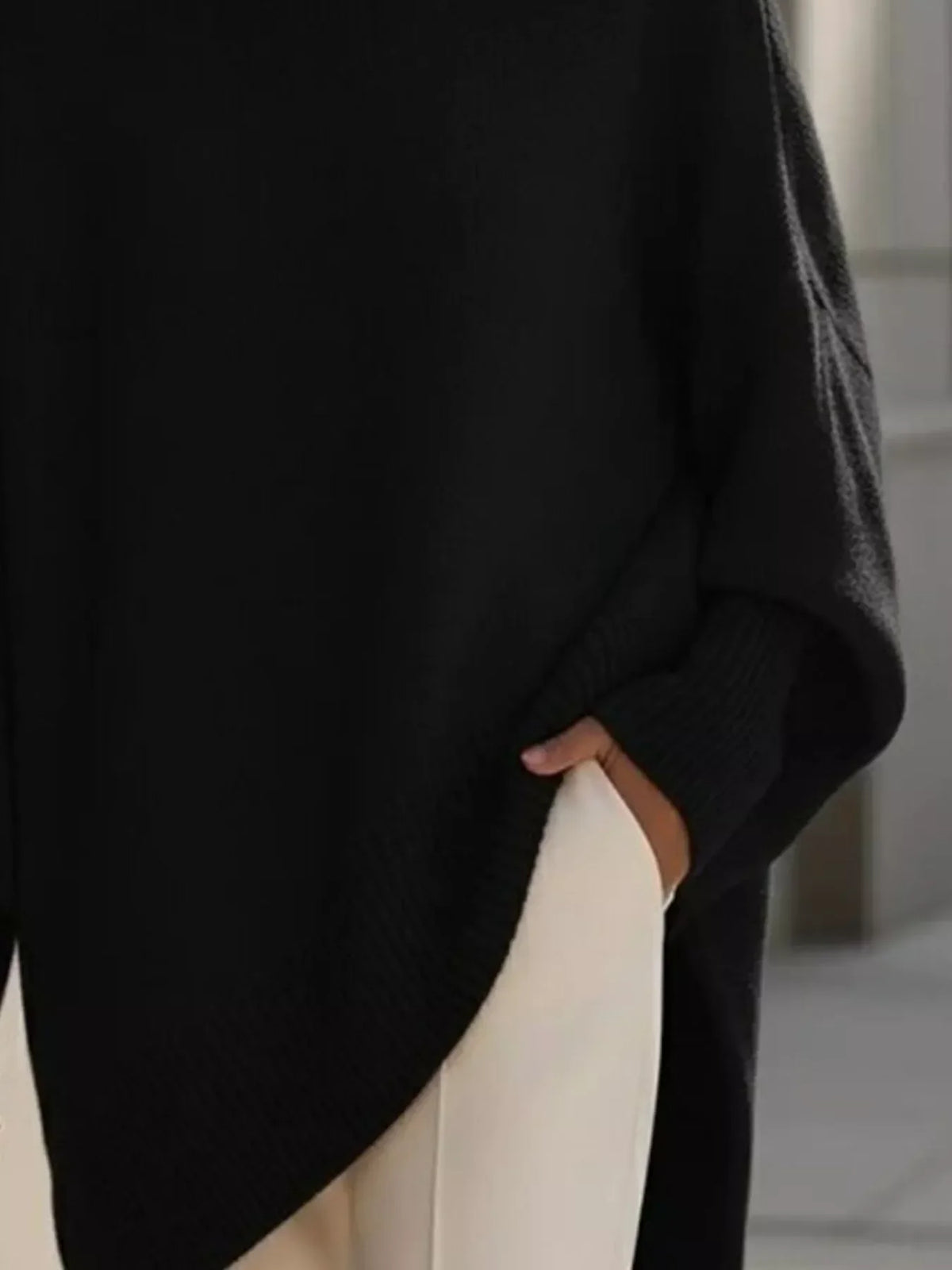 Pull oversize pour femme, col rond, poignets côtelés