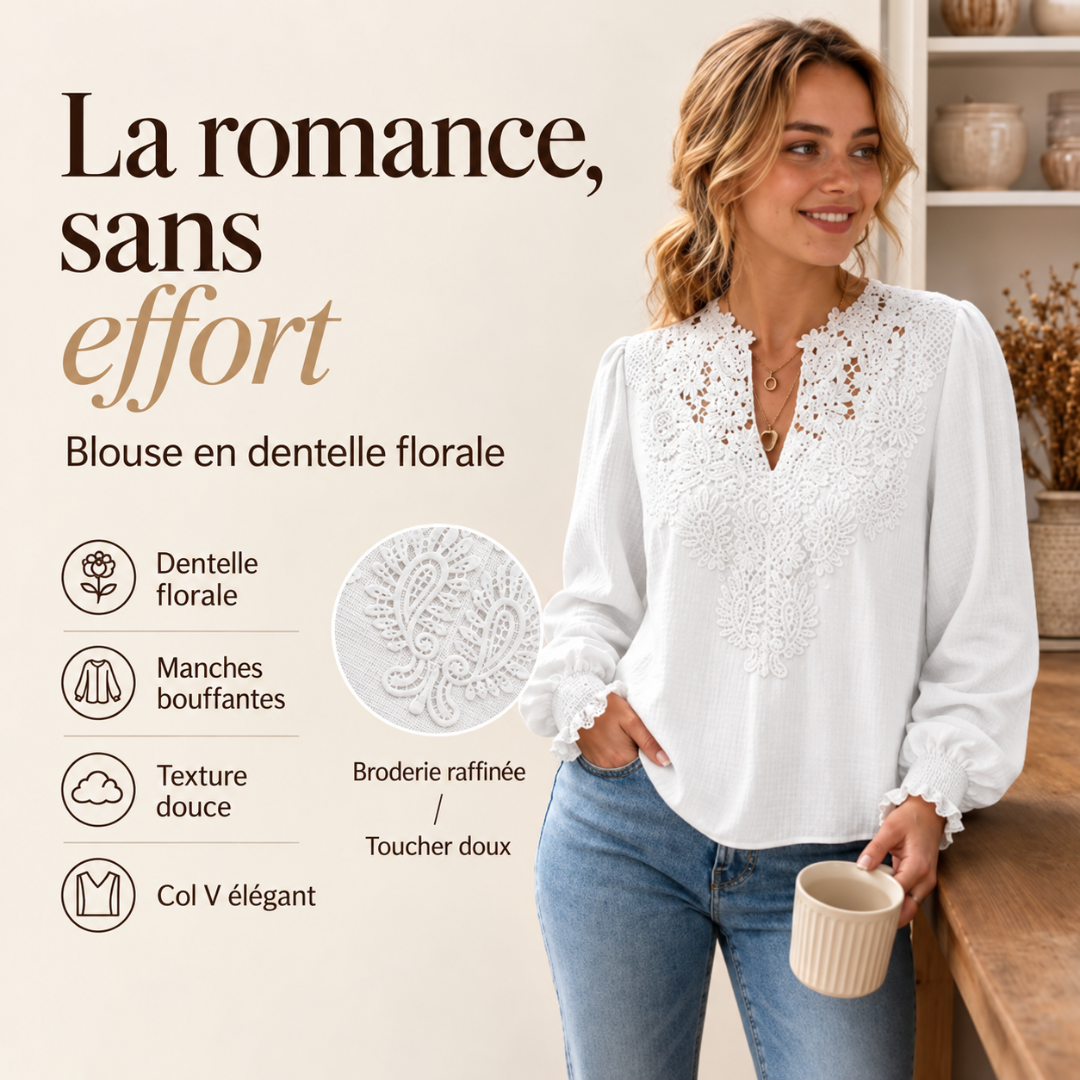 Élise | Blouse à col en V et détails en dentelle