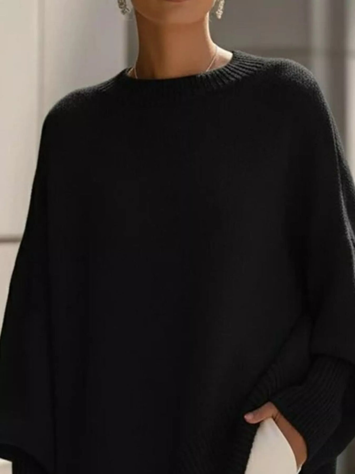 Pull oversize pour femme, col rond, poignets côtelés