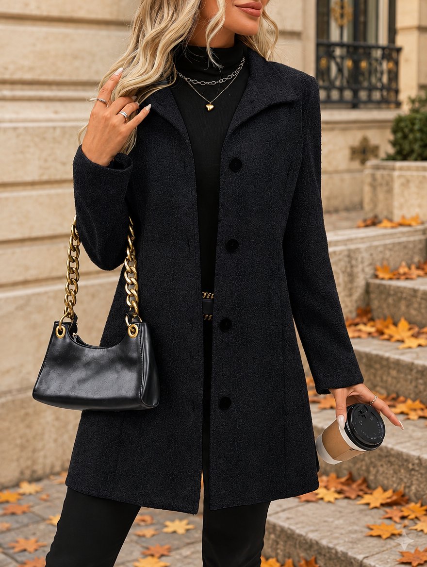 Manteau Eline noir à col montant