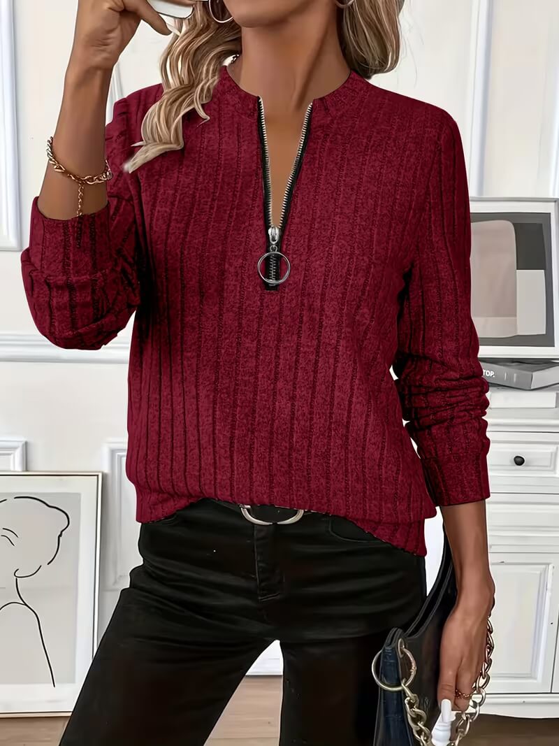 lydia™ – Un pull confortable, mi-long, doté d'une fermeture à glissière