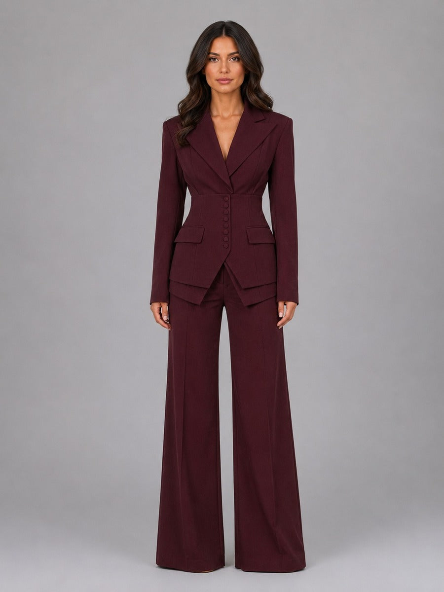 Ensemble Anselma blazer cintré et pantalon palazzo