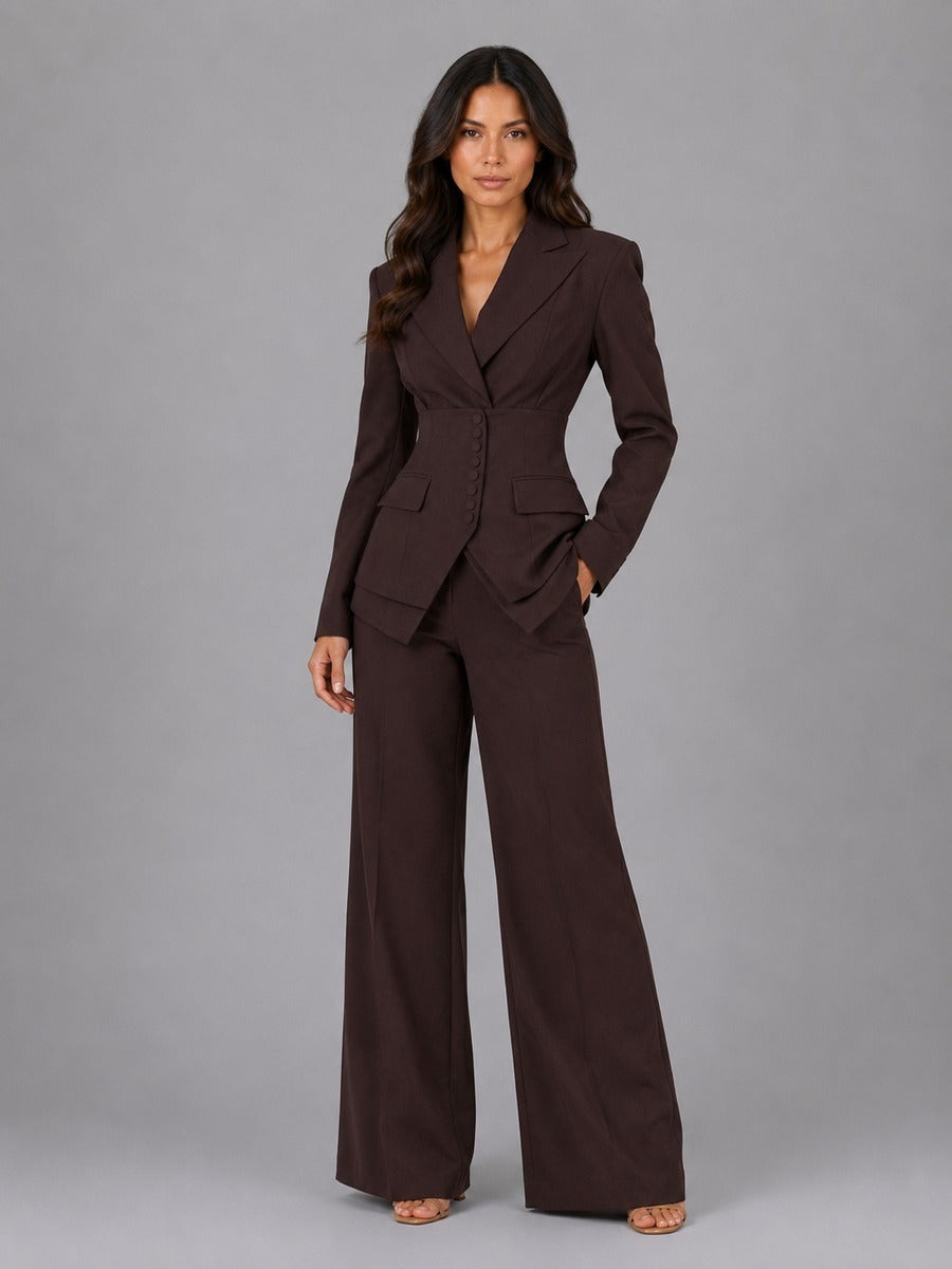 Ensemble Anselma blazer cintré et pantalon palazzo