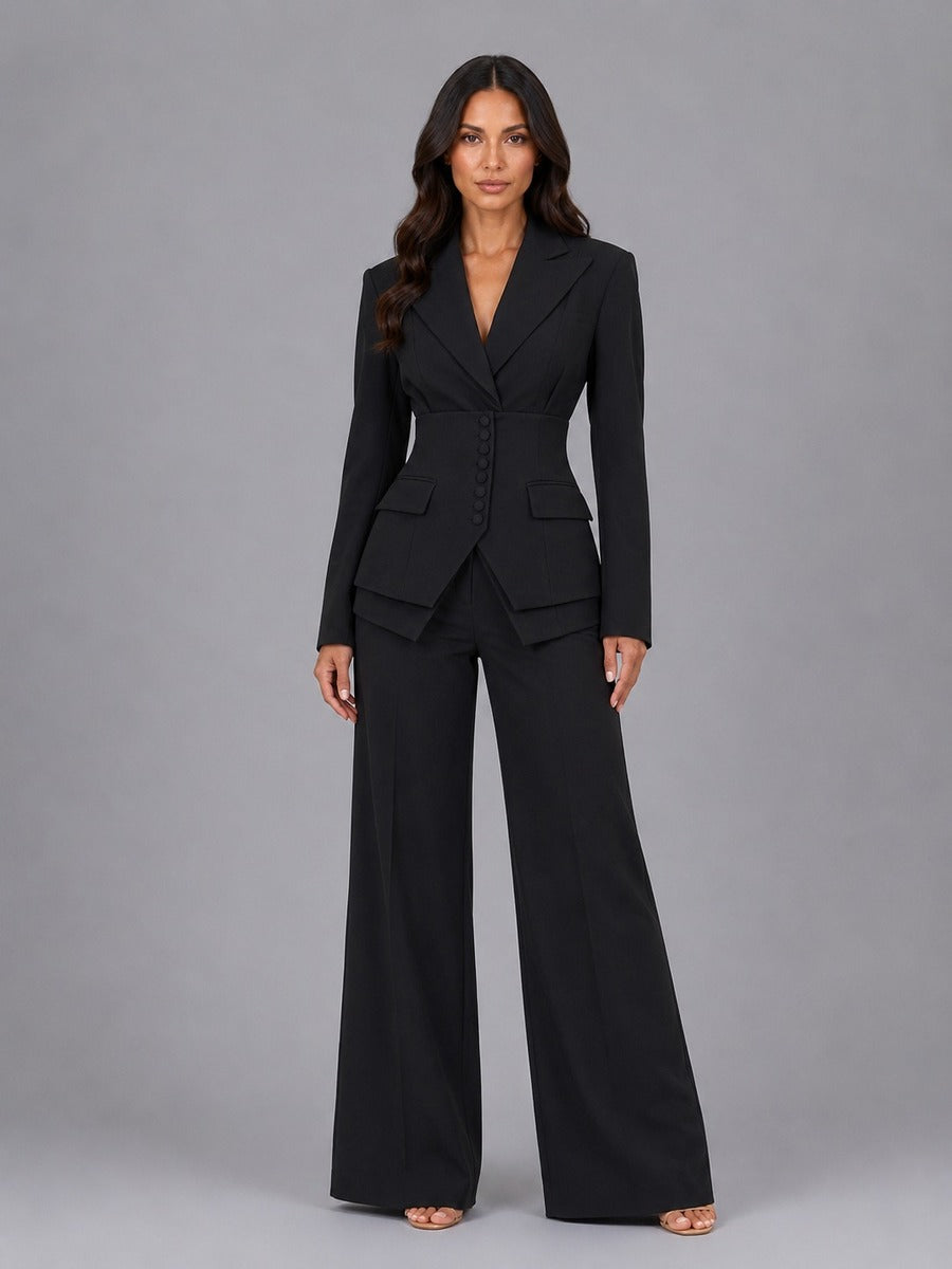 Ensemble Anselma blazer cintré et pantalon palazzo
