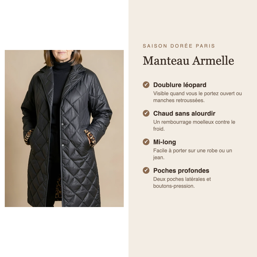 Manteau Armelle : doublure léopard et poches profondes