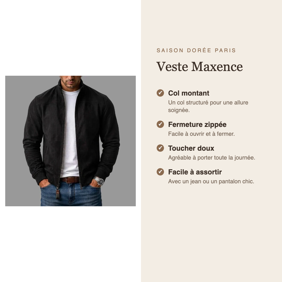 Veste Maxence homme : col montant et fermeture zippée