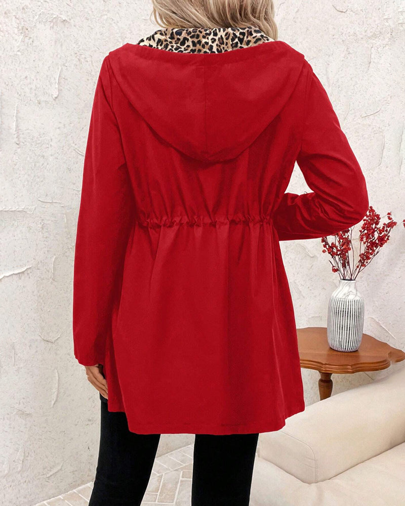 Veste réversible à capuche pour femme, imprimé léopard