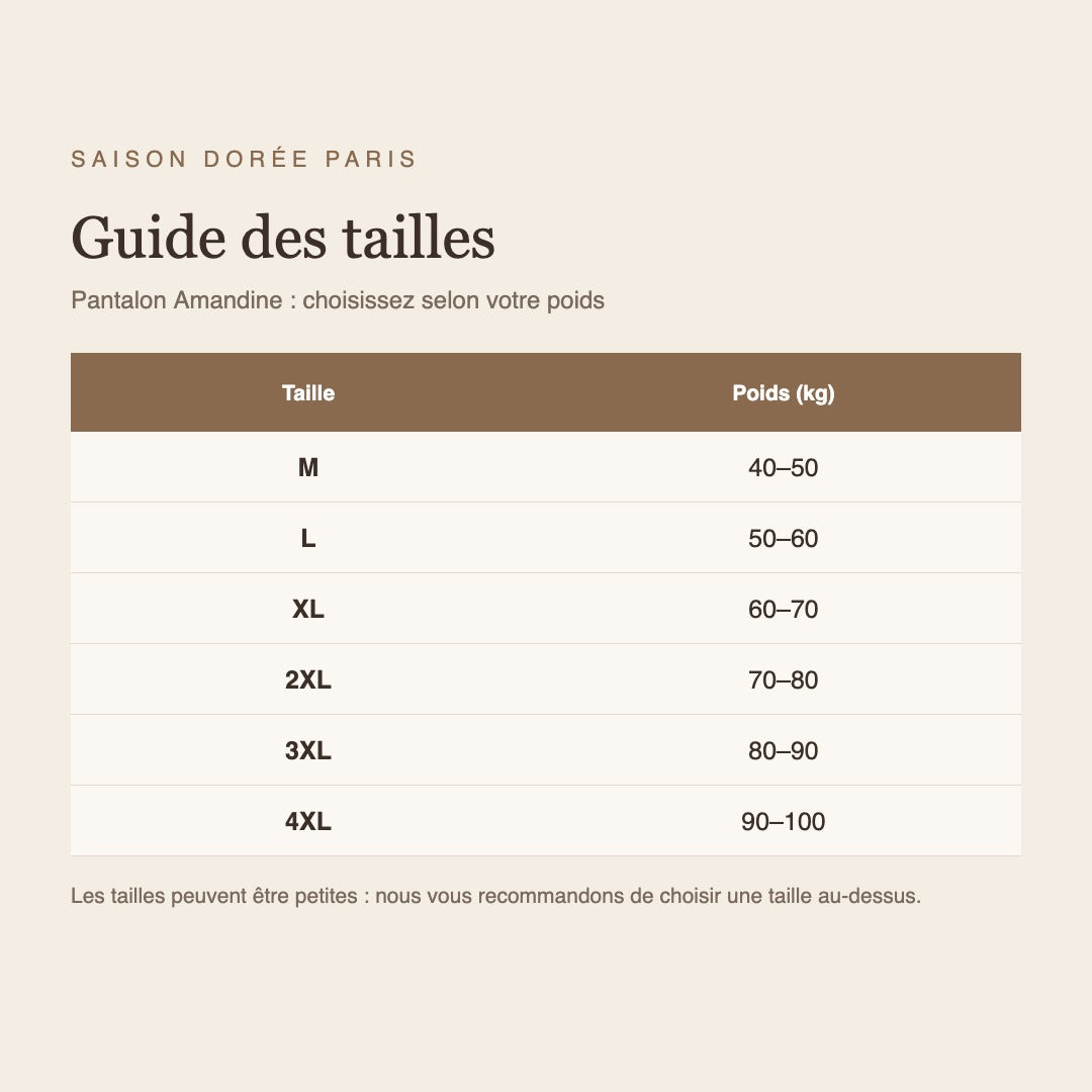 Guide des tailles pantalon Amandine