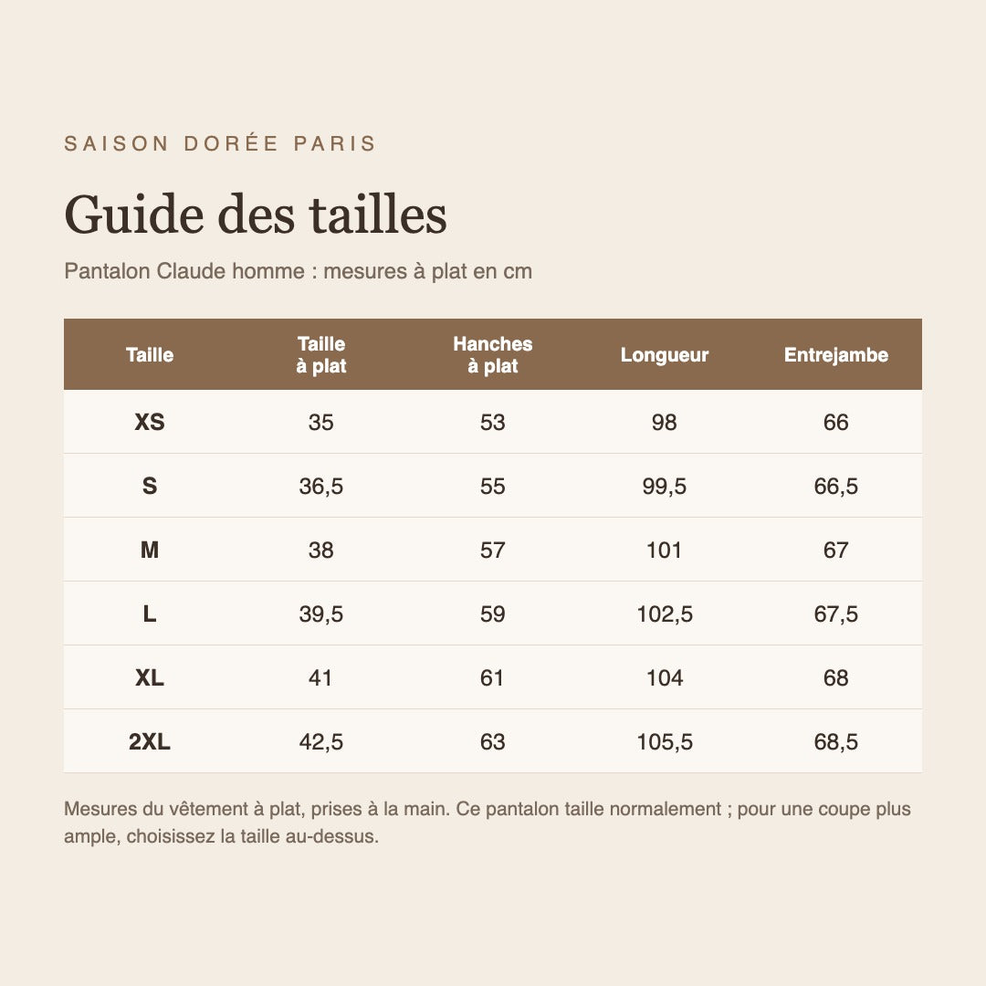 Guide des tailles pantalon Claude