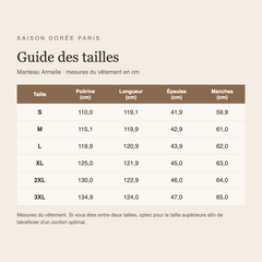 Guide des tailles manteau Armelle