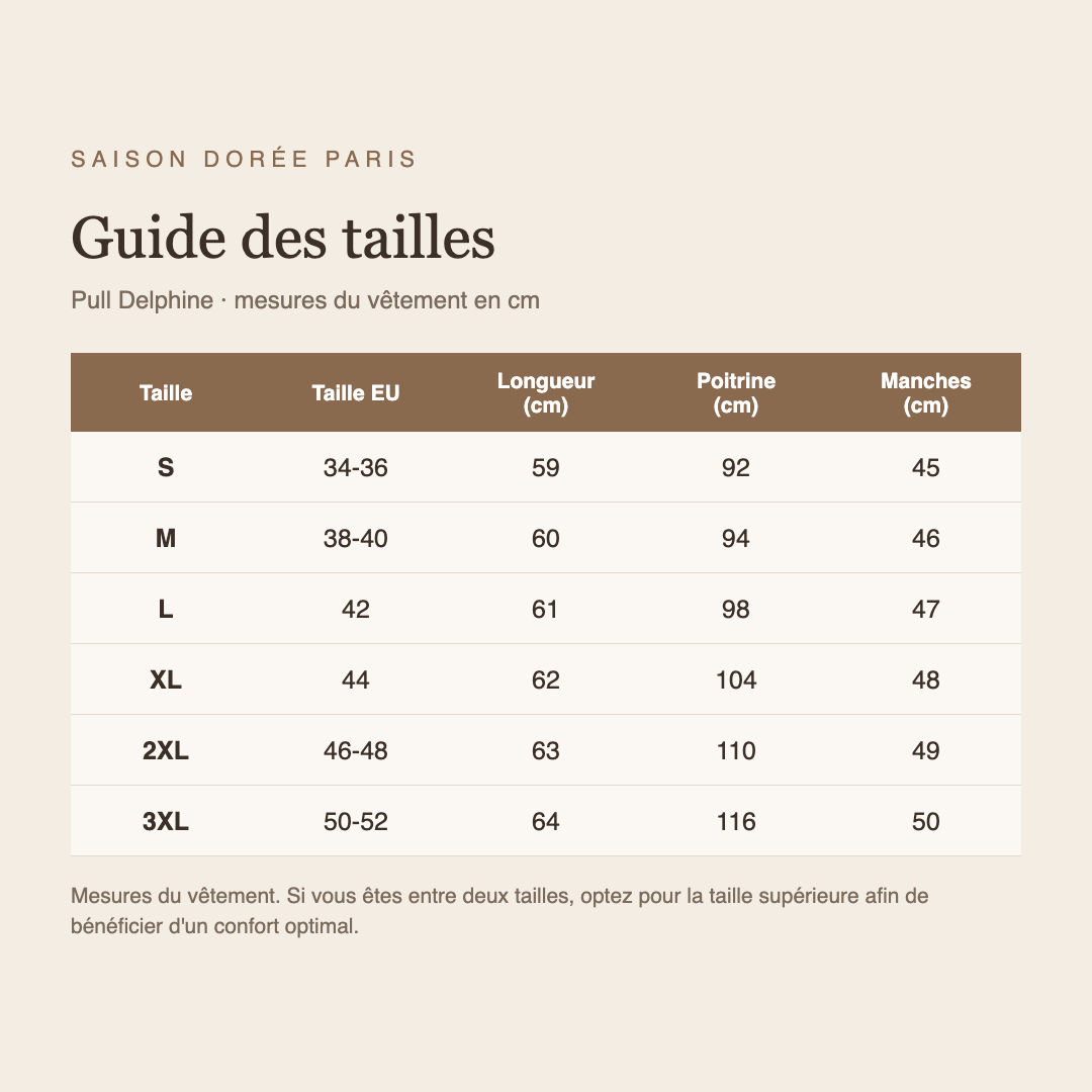 Guide des tailles pull Delphine