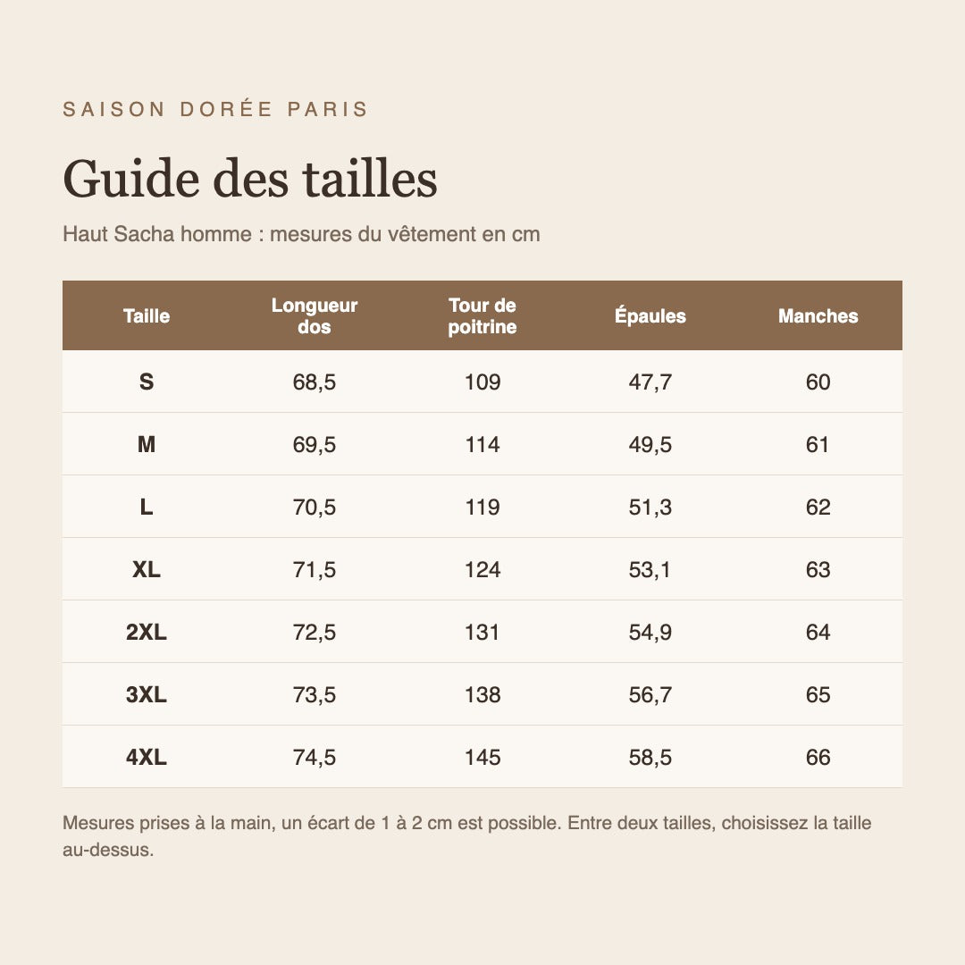 Guide des tailles haut Sacha