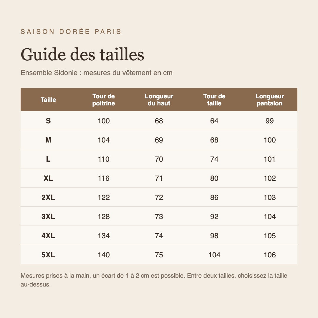 Guide des tailles ensemble Sidonie