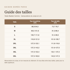 Guide des tailles veste Bastien homme