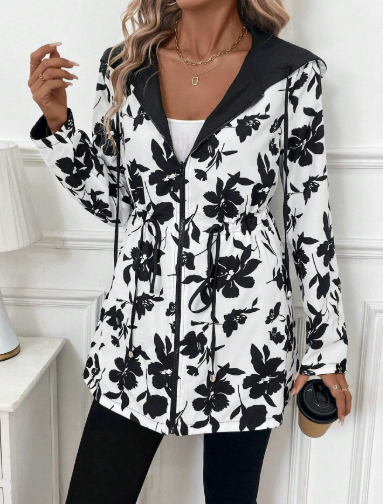 Veste réversible à capuche pour femme, imprimé léopard
