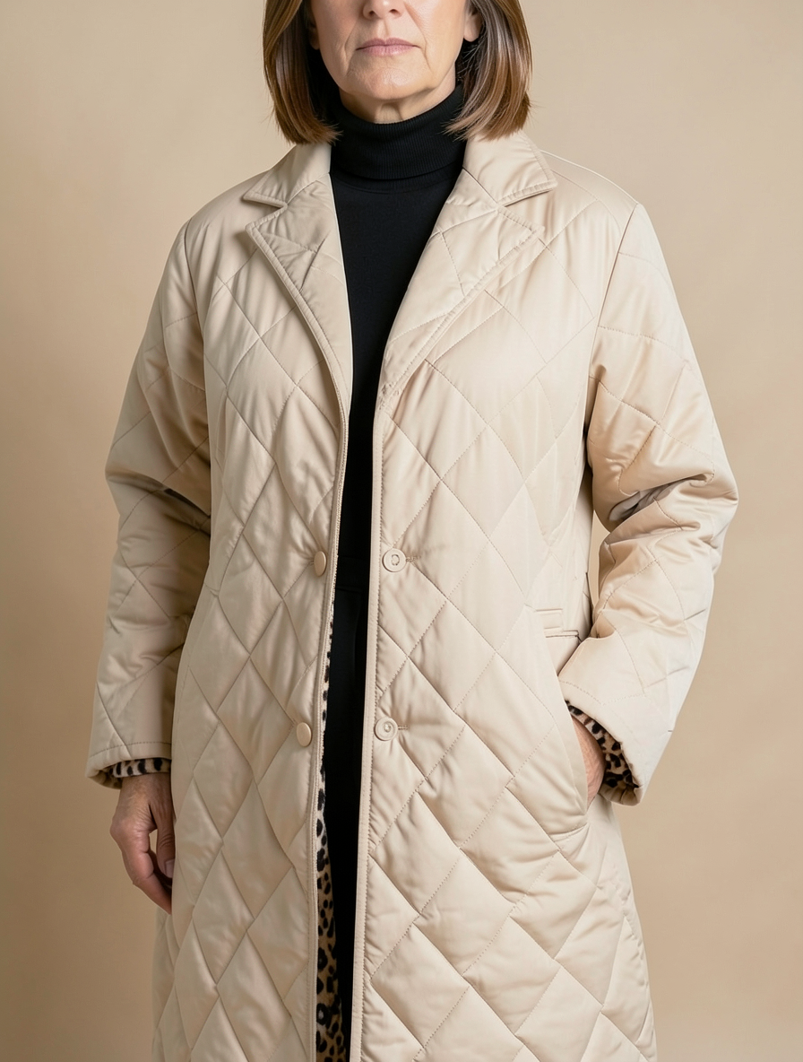 Manteau matelassé beige à doublure léopard