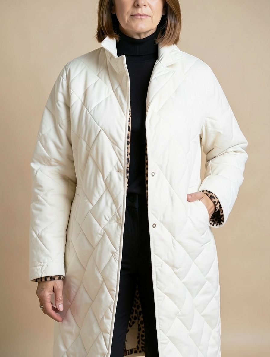 Manteau matelassé blanc à doublure léopard