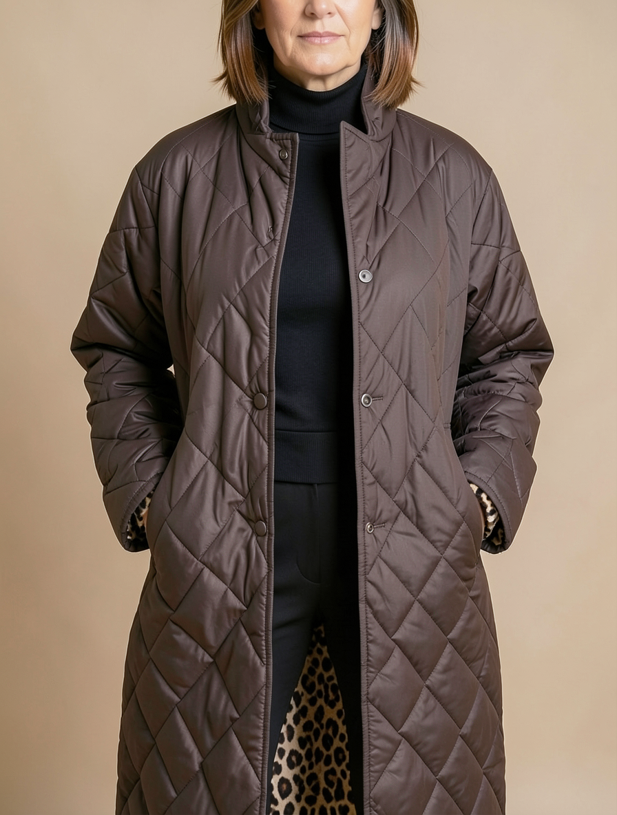 Manteau matelassé marron à doublure léopard
