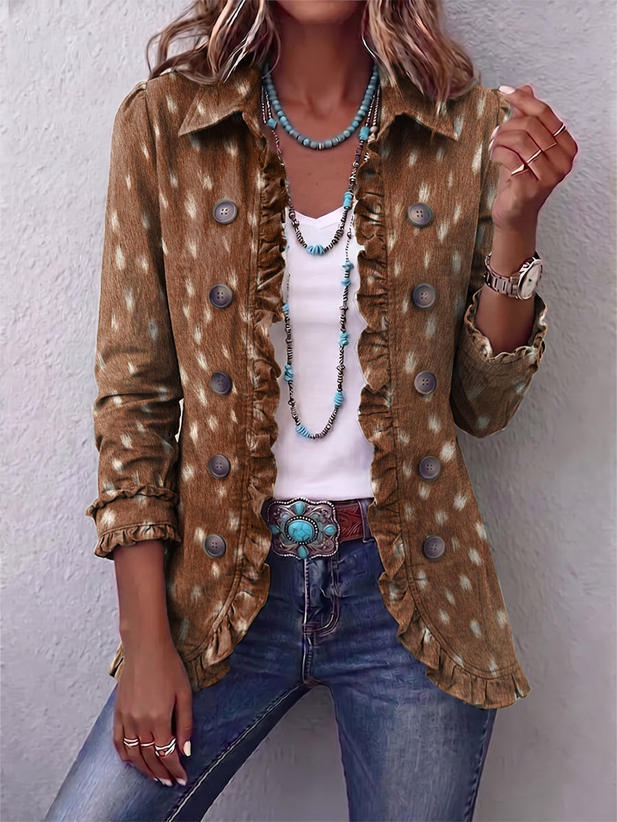 Héloïse | Veste Bohème Imprimé Animal Marron à Volants
