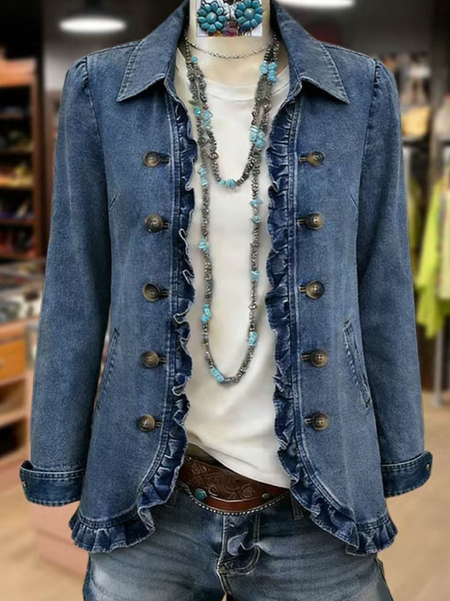 Mireille | Veste Bleu Moyen à Volants