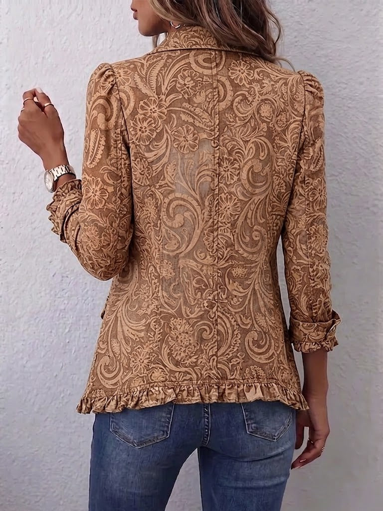 Mélanie | Veste Bohème Fleurie Vintage Marron à Volants