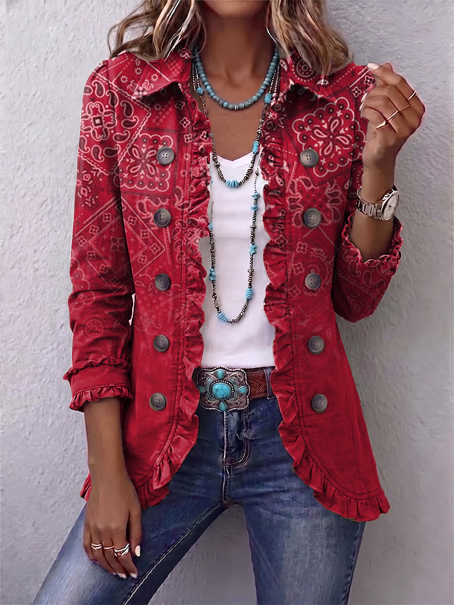 Agathe | Veste Paisley Dégradée Rouge à Volants