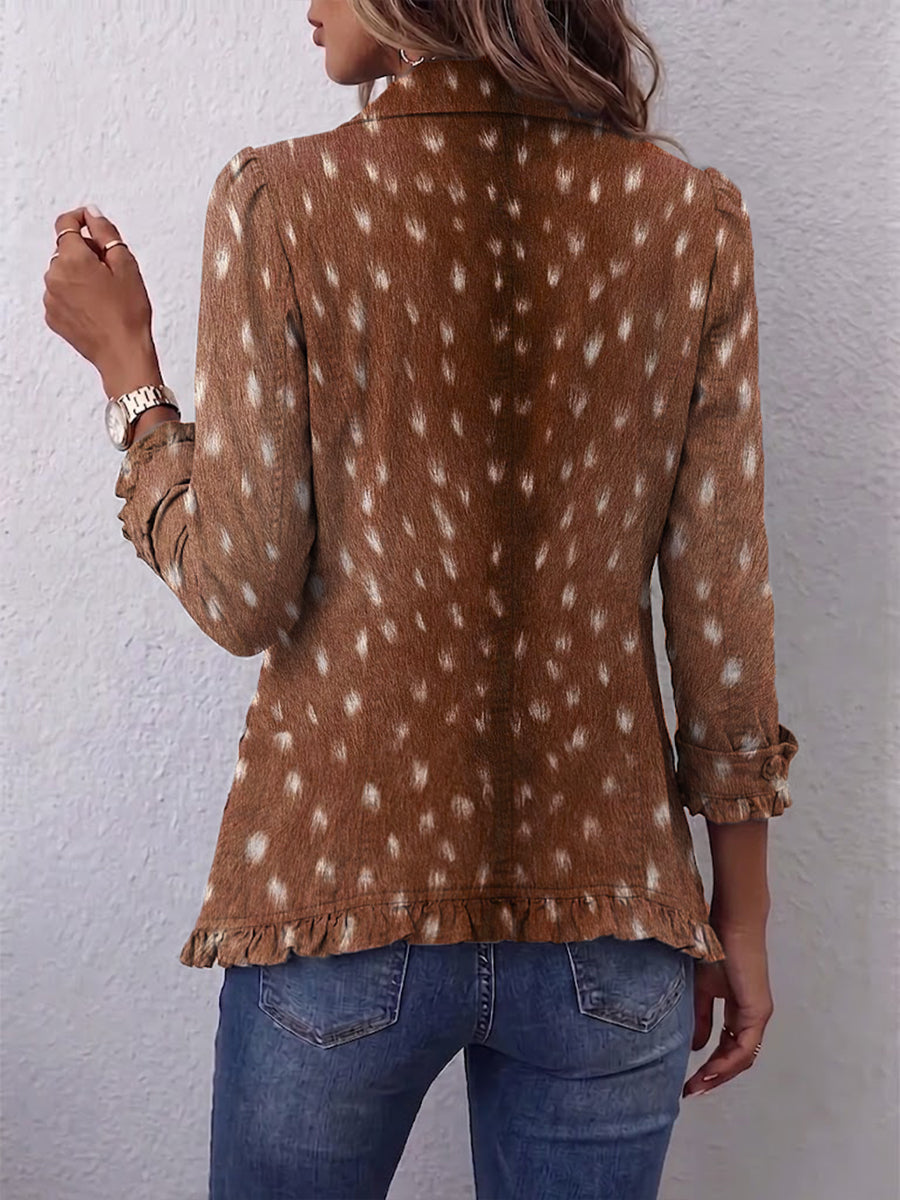 Héloïse | Veste Bohème Imprimé Animal Marron à Volants