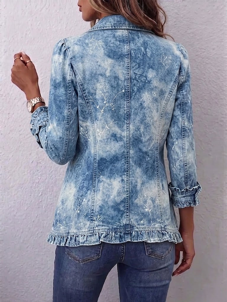 Eugénie | Veste Bohème Botanique Vintage Dégradée Bleue à Volants