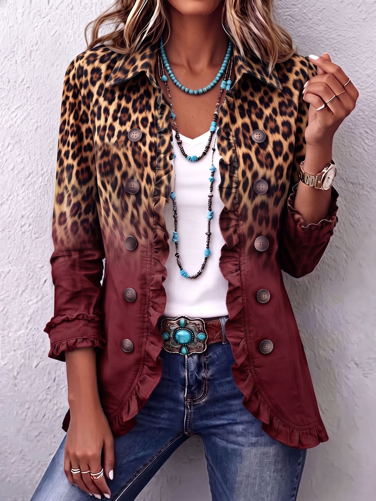 Justine | Blazer Léopard Dégradé Turquoise