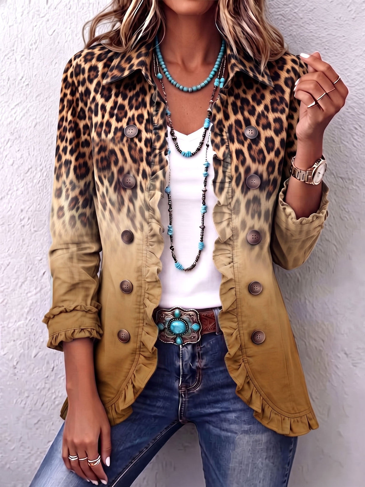 Justine | Blazer Léopard Dégradé Turquoise