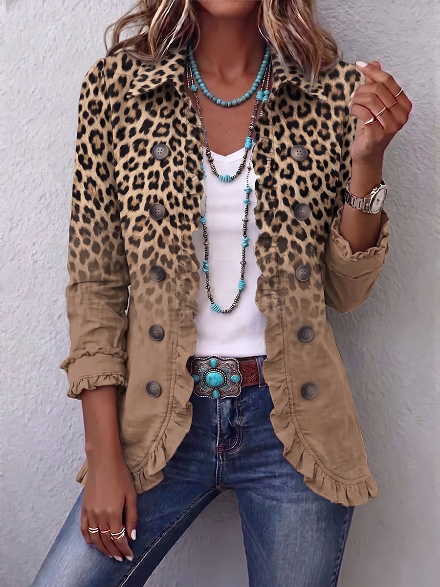 Liliane | Veste Léopard Vintage Dégradée Camel à Volants