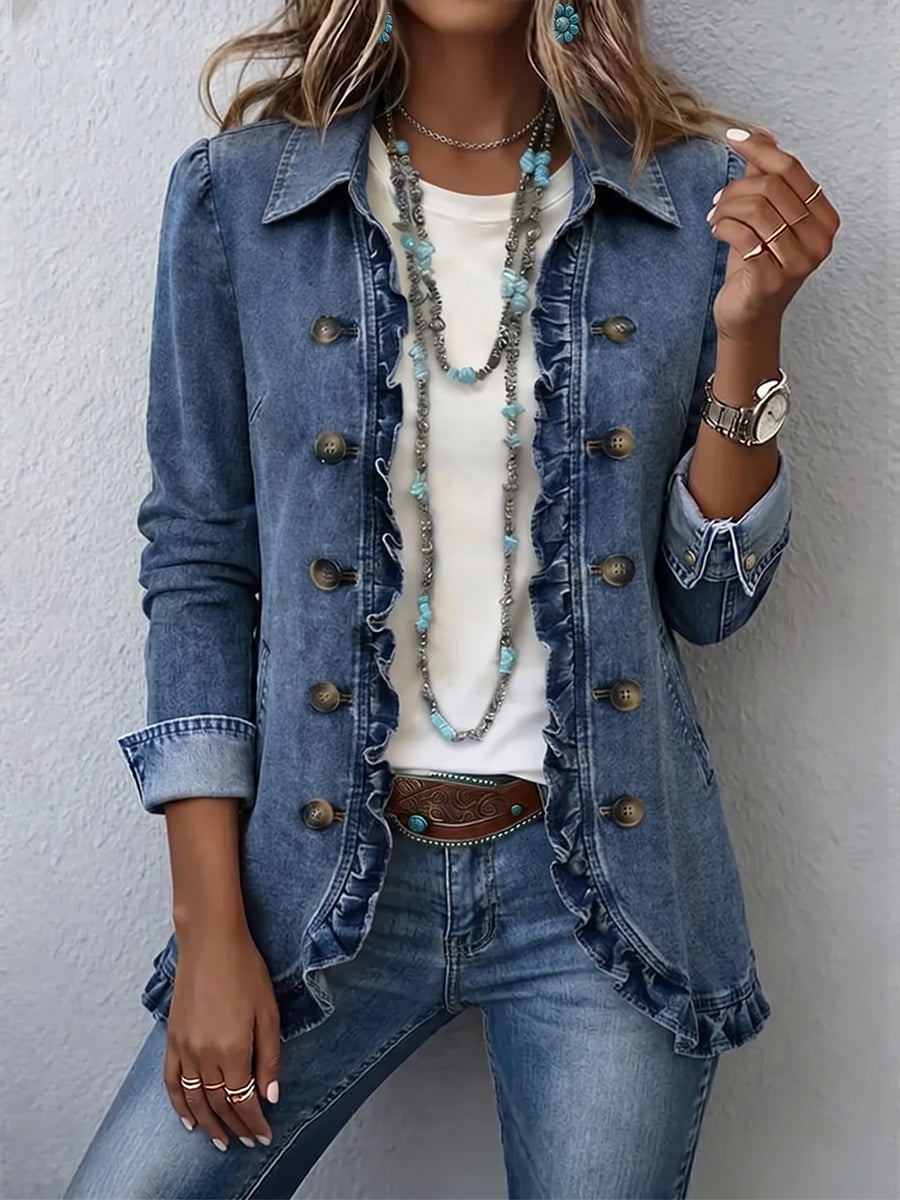 Mireille | Veste Bleu Moyen à Volants