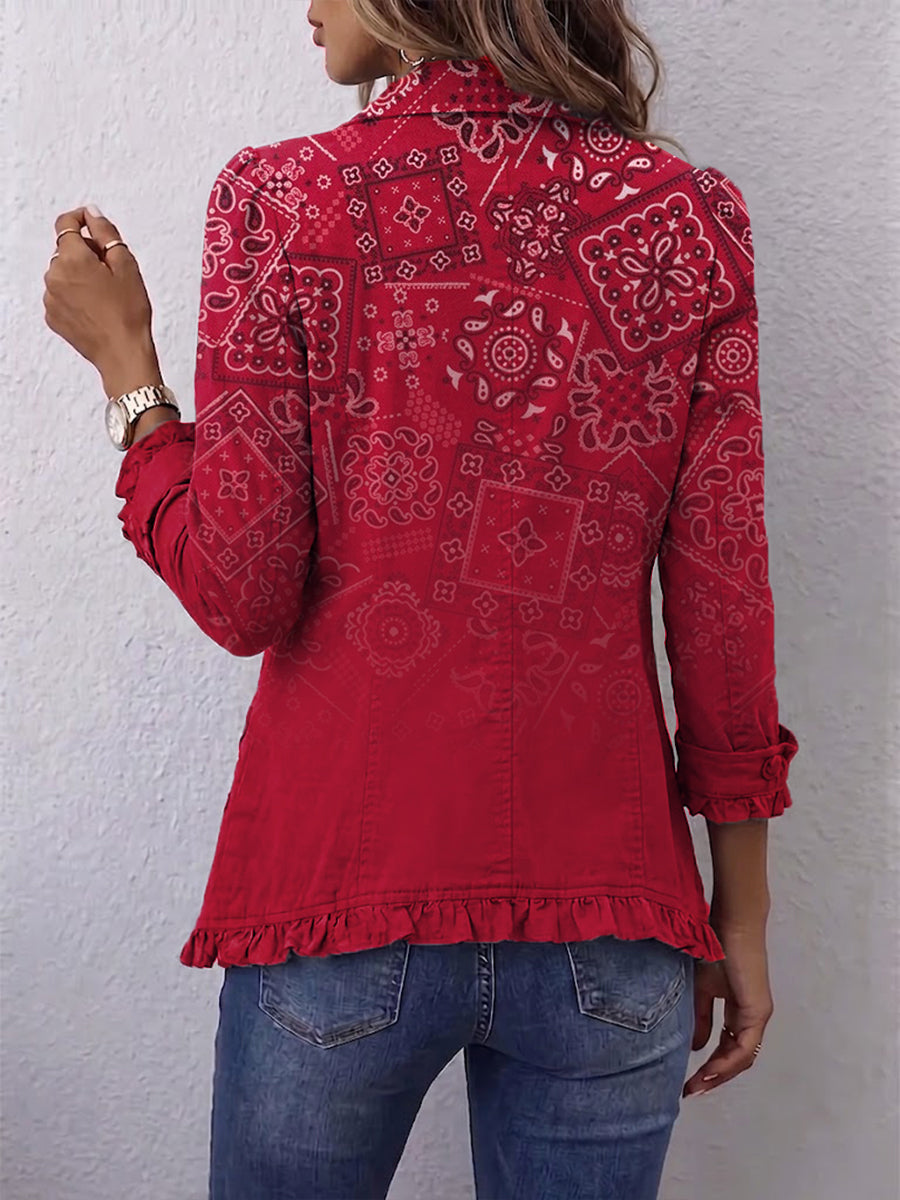 Agathe | Veste Paisley Dégradée Rouge à Volants