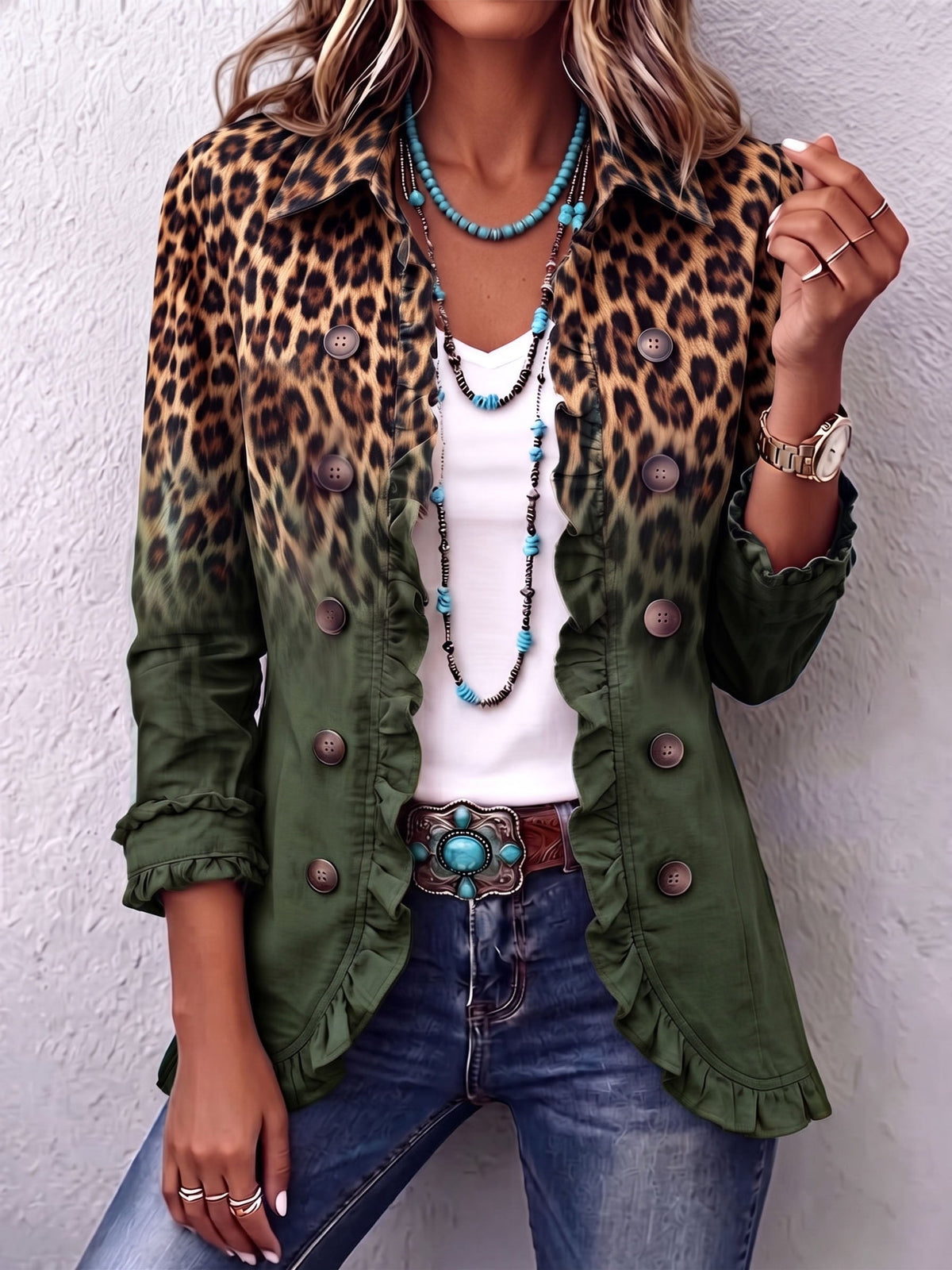 Justine | Blazer Léopard Dégradé Turquoise