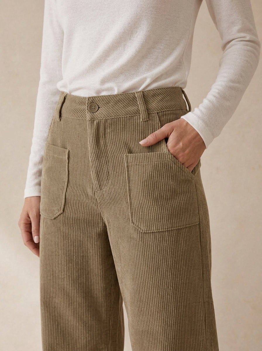 Pantalon large kaki, détail de la poche