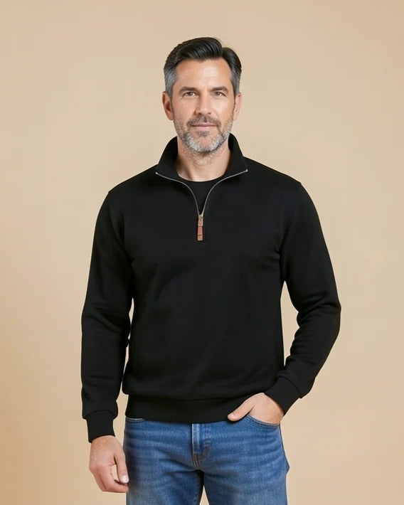 Pull Charlie à col montant et demi-zip homme noir
