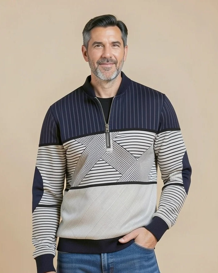 Pull Dominique rayé à demi-zip
