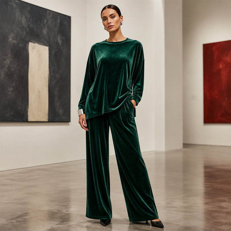 Ensemble Sidonie en velours haut et pantalon large