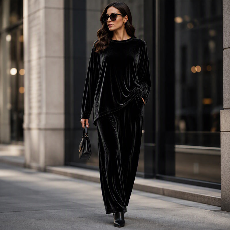 Ensemble Sidonie en velours haut et pantalon large